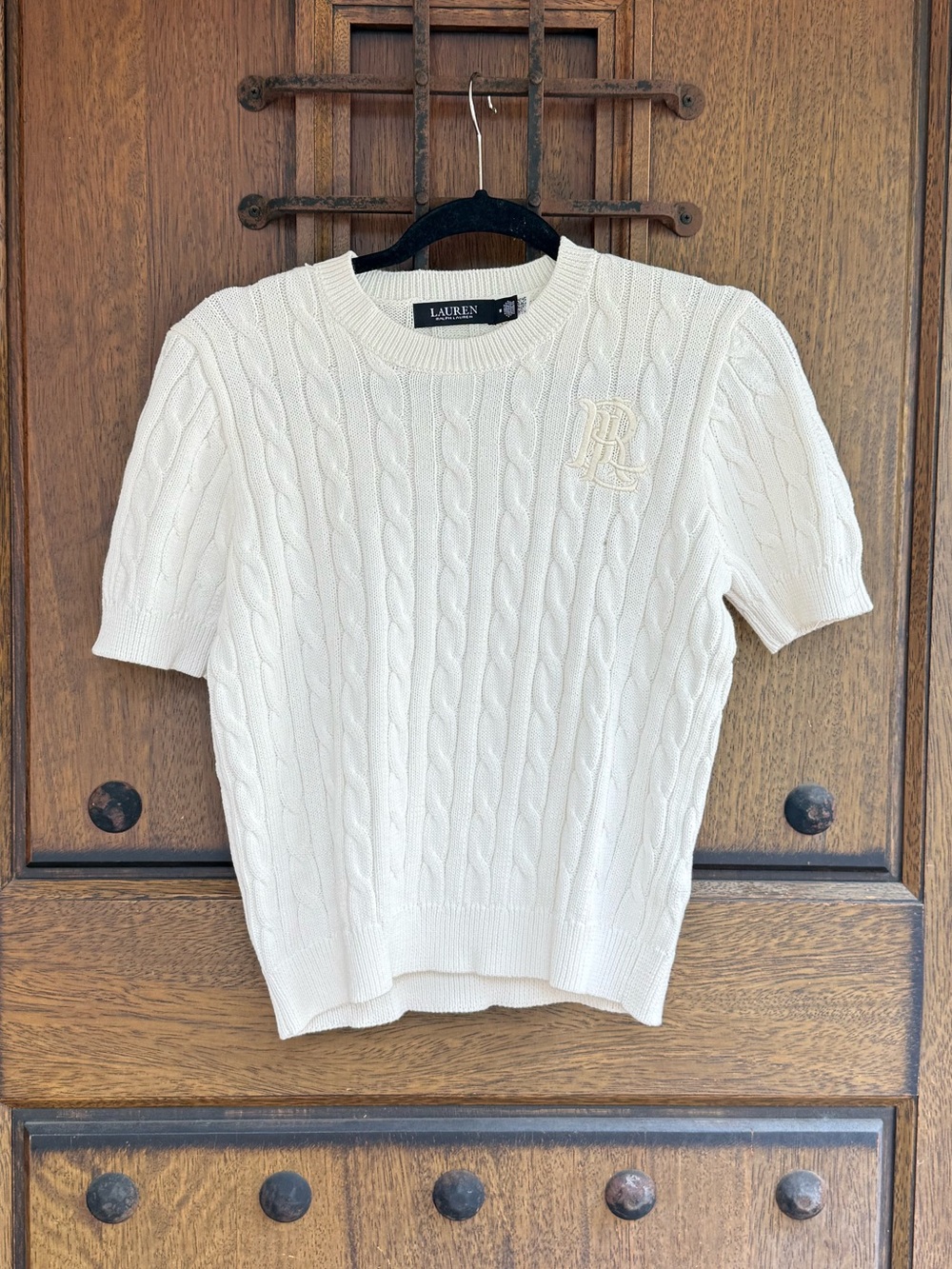 Ralph Lauren Off White Cable-Knit Short Sleeve Sweater Size M